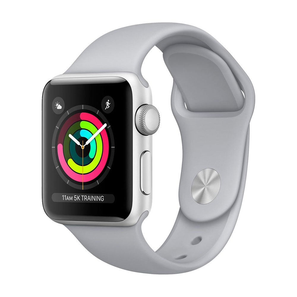 Apple Watch Series 3, 38 мм, корпус серебристого цвета, ремешок дымчатого цвета...