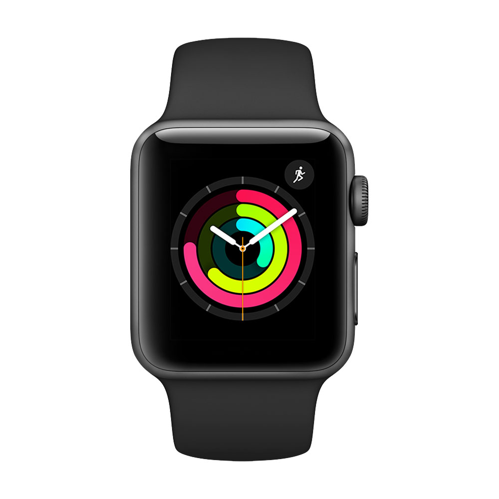 Apple Watch Series 3, 38 мм, корпус цвета серый космос, ремешок чёрного цвета