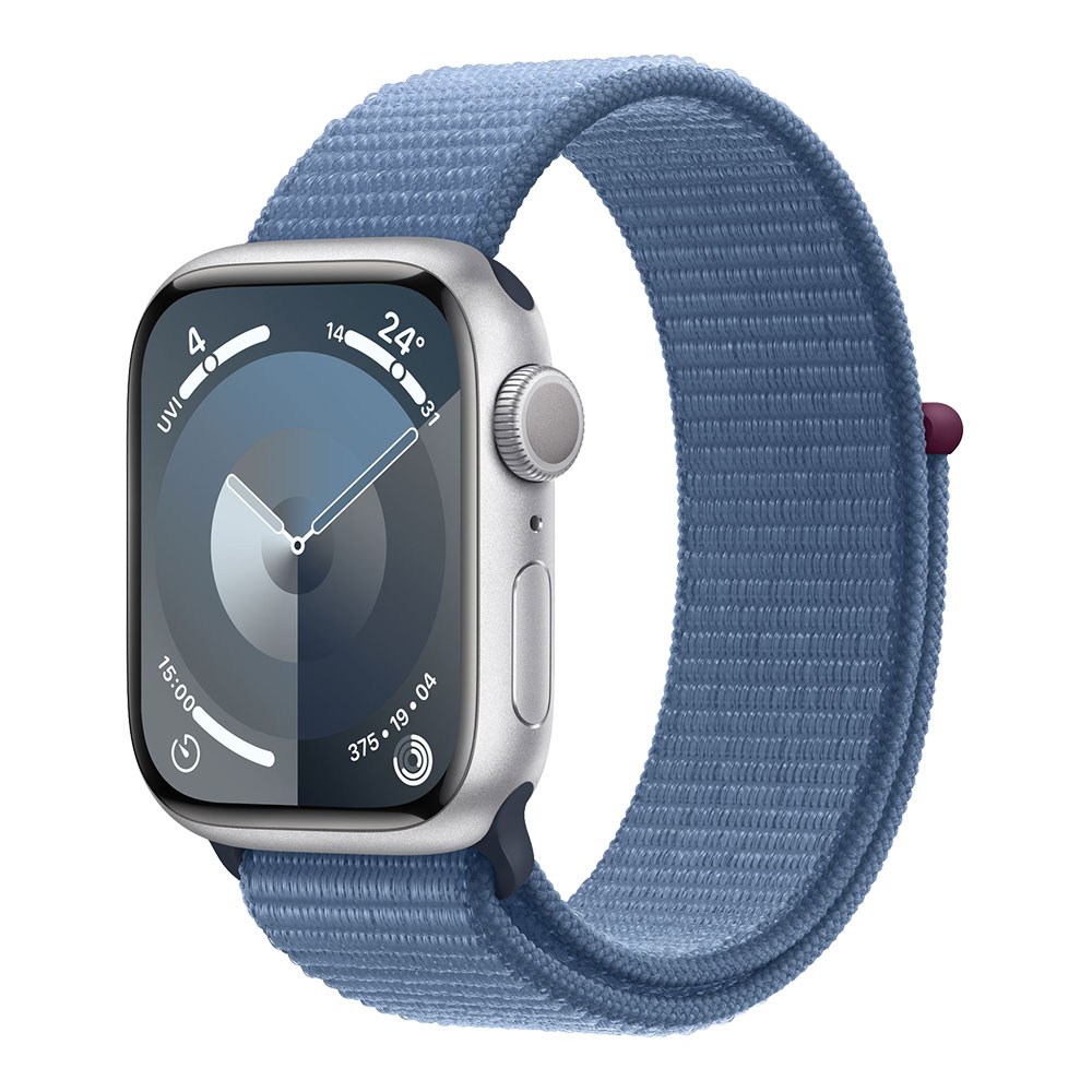 Apple Watch Series 9, 41 мм, Sport Loop, серебристый/синий