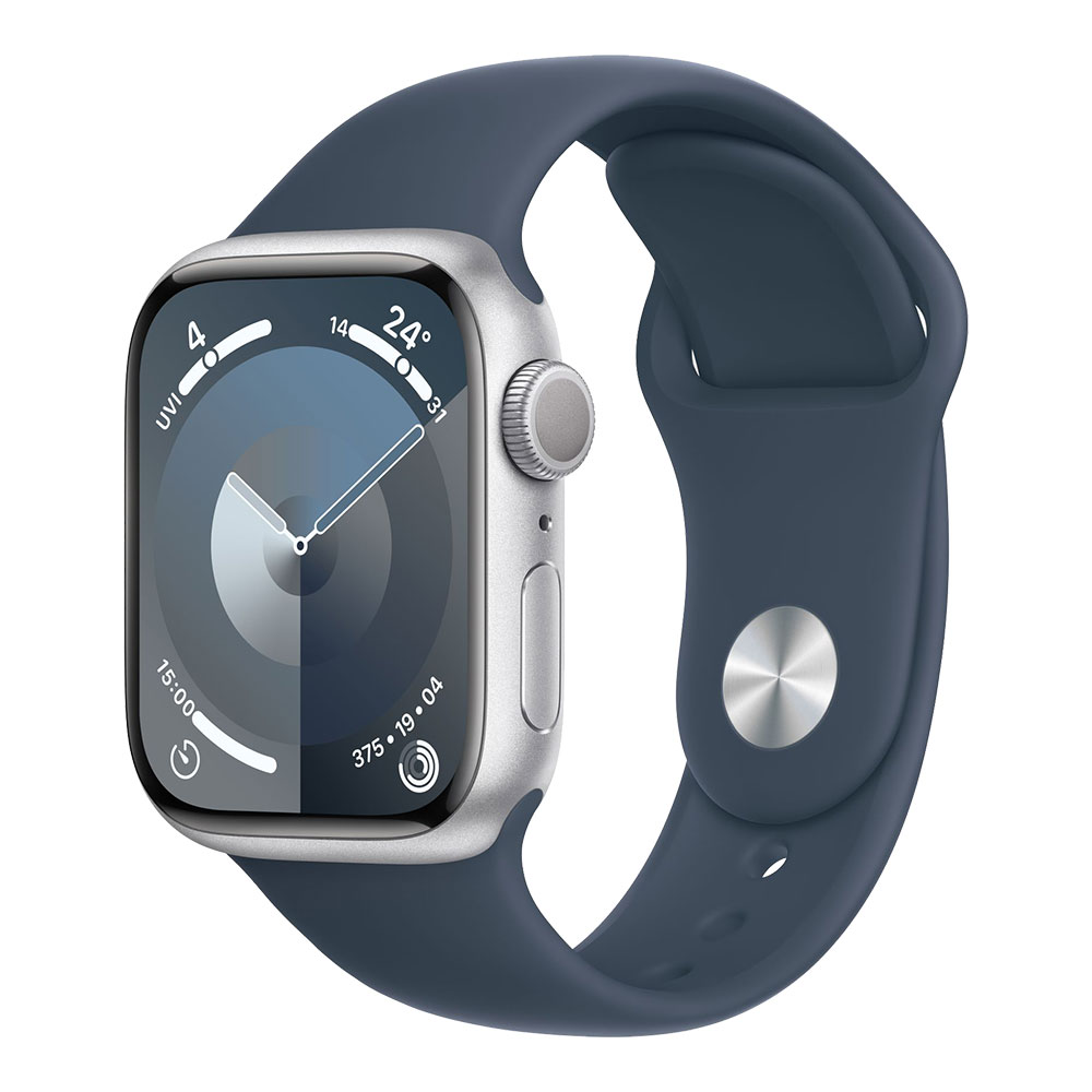 Apple Watch Series 9, 41 мм, серебристый/тёмно-синий S/M