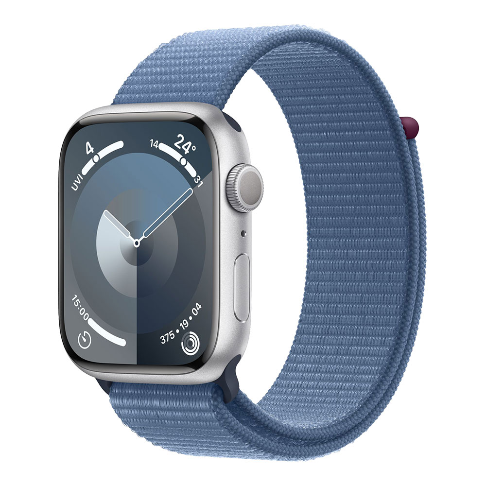 Apple Watch Series 9, 45 мм, Sport Loop, серебристый/синий
