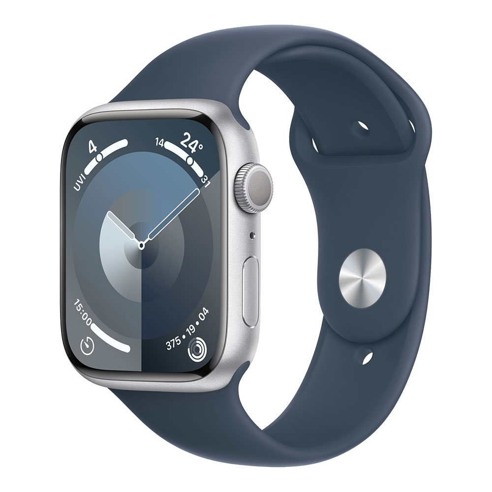 Apple Watch Series 9, 45 мм, серебристый/тёмно-синий S/M