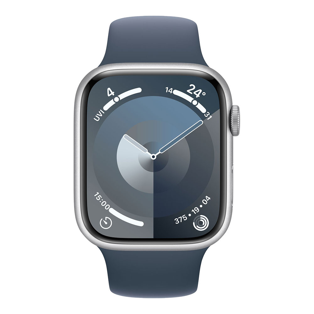 Apple Watch Series 9, 45 мм, серебристый/тёмно-синий M/L