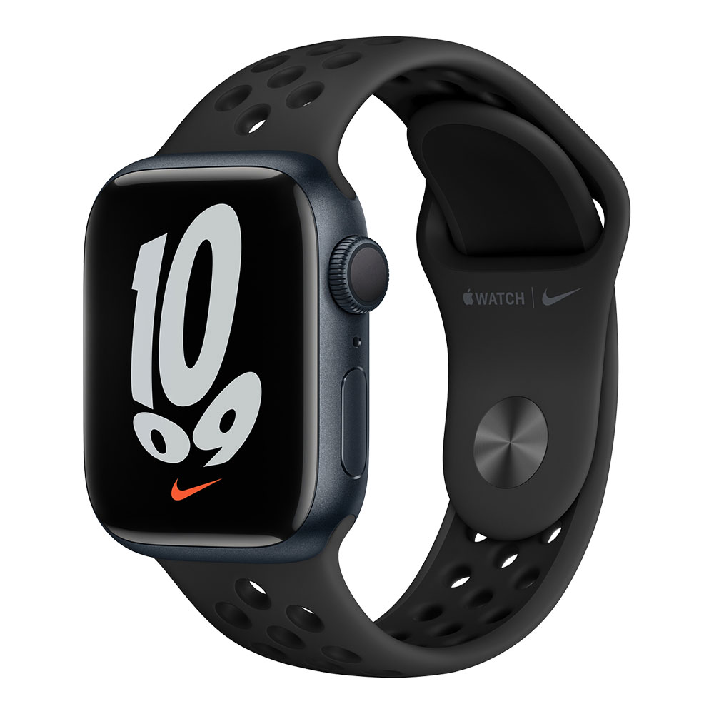 Apple Watch Nike Series 7, 41 мм, корпус цвета тёмная ночь, ремешок цвета антрацитовый/чёрный...