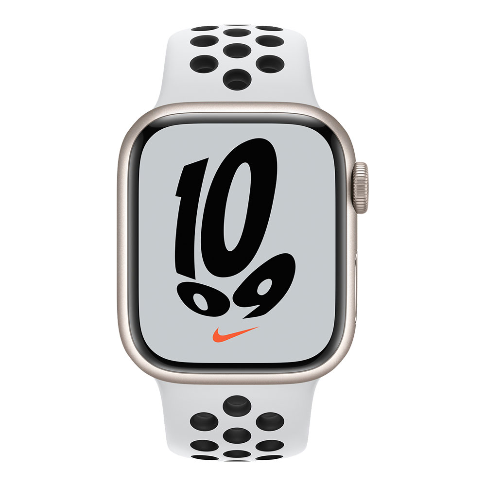 Apple Watch Nike Series 7, 41 мм, корпус цвета сияющая звезда, ремешок цвета чистая платина/чёрный