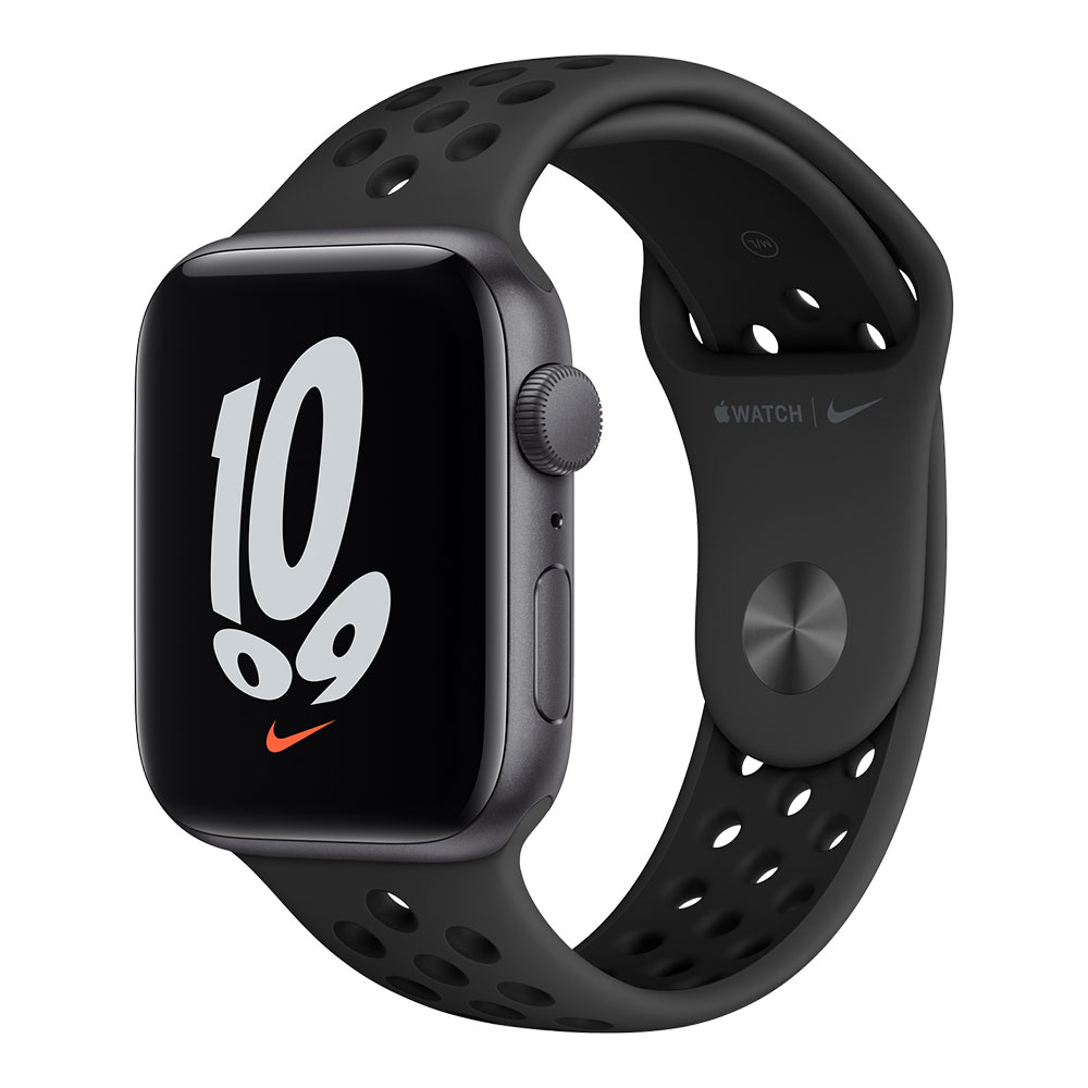 Apple Watch Nike SE, 44 мм, корпус цвета серый космос, ремешок Nike цвета антрацитовый/чёрный...