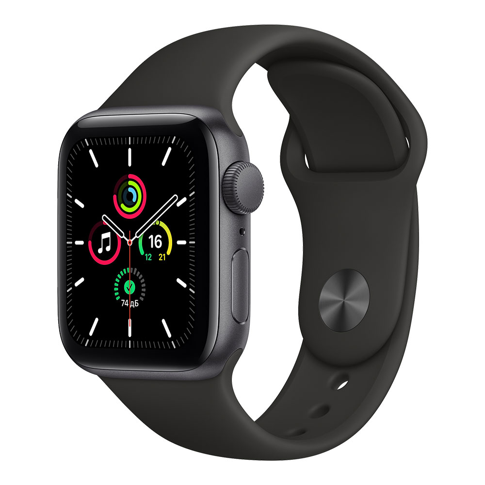 Apple Watch SE, 40 мм, корпус цвета серый космос, ремешок чёрного цвета