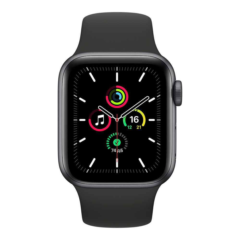 Apple Watch SE, 40 мм, корпус цвета серый космос, ремешок чёрного цвета
