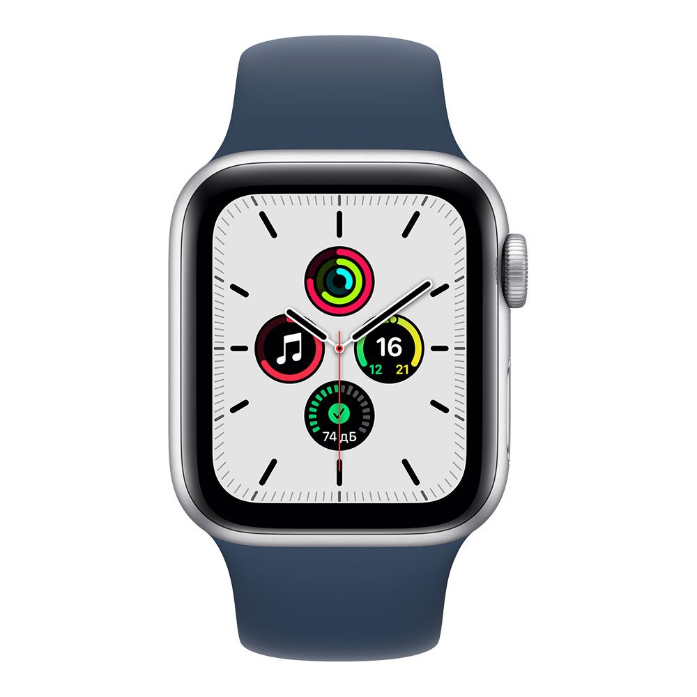 Apple Watch SE, 40 мм, корпус серебристого цвета, ремешок цвета синий омут