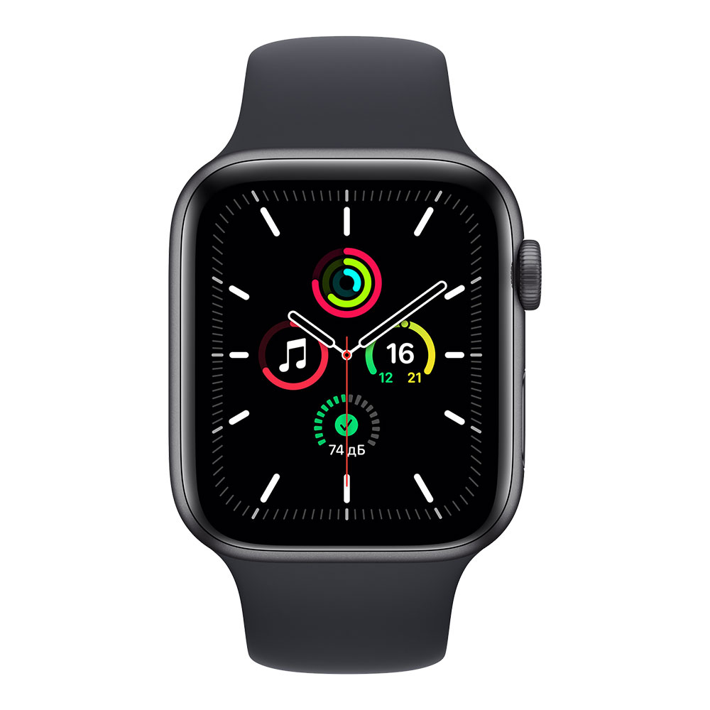 Apple Watch SE, 44 мм, корпус цвета серый космос, ремешок цвета тёмная ночь