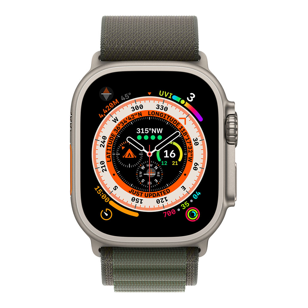 Apple Watch Ultra, ремешок Alpine зелёного цвета, малый