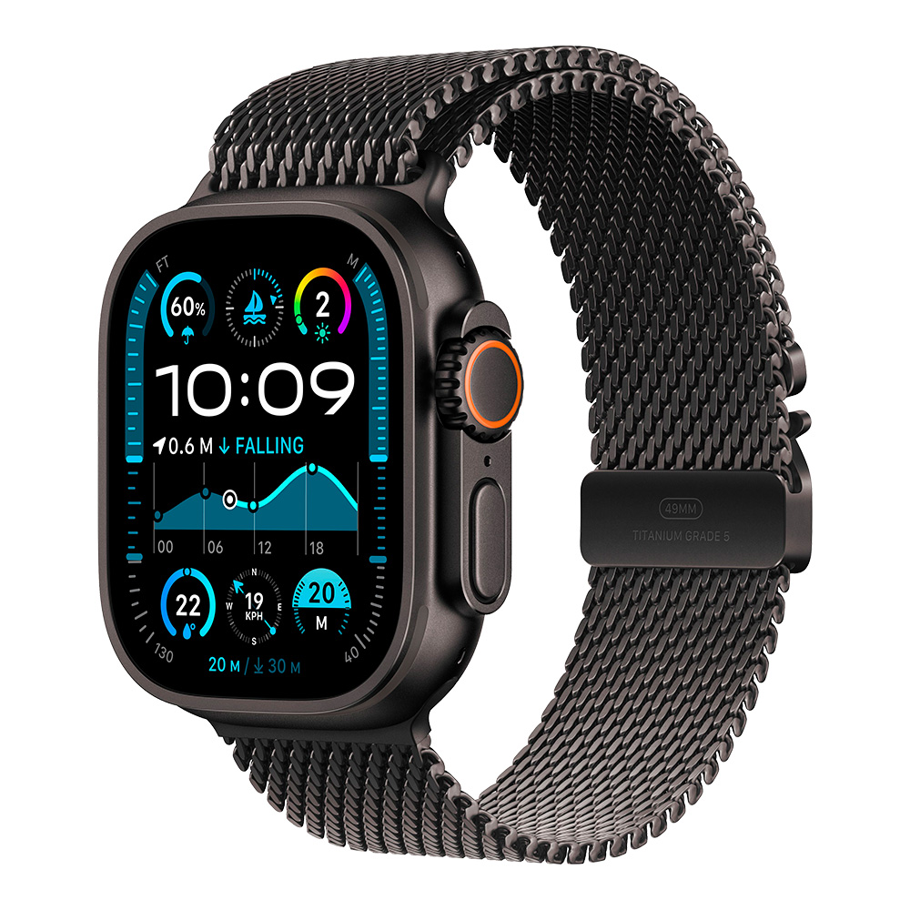 Apple Watch Ultra 2 with Black Titanium Milanese Loop L 2 Milanese App Dom